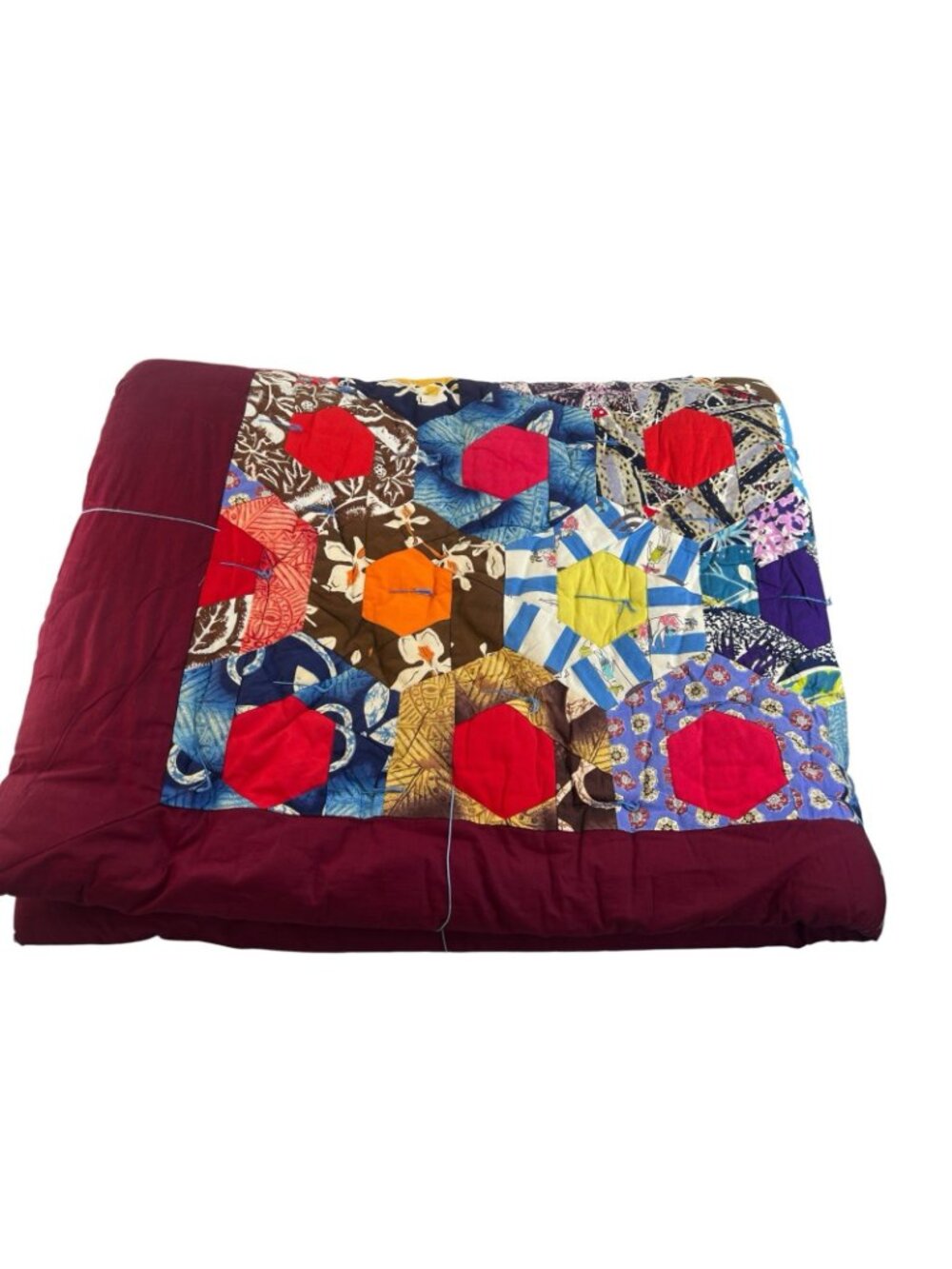 vtg Artizan Hand Tied Boho Luxe Patchwork Floral Blossom Quilt 60x70'' heavy - Picture 4 of 8